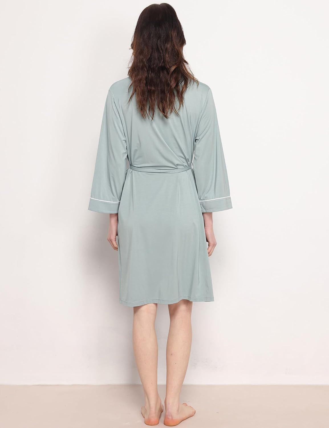 image:imageGYS Bamboo Viscose Robes for Women with Pockets Long Sleeve Knit Kimono Bathrobe ButterySoft MoistureWicking for Night Sweats Knee LengthLight Greyish Green