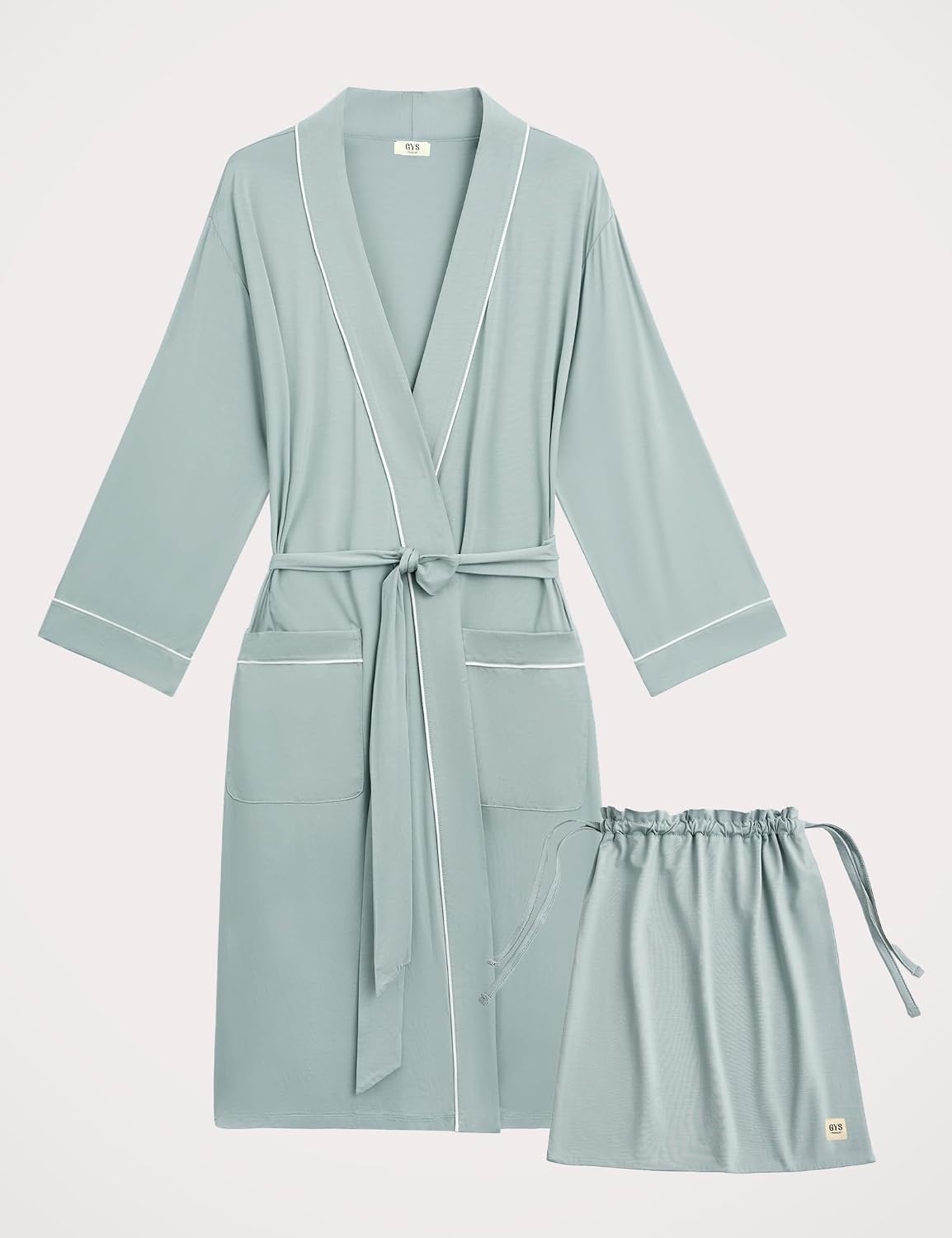 image:imageGYS Bamboo Viscose Robes for Women with Pockets Long Sleeve Knit Kimono Bathrobe ButterySoft MoistureWicking for Night Sweats Knee LengthLight Greyish Green