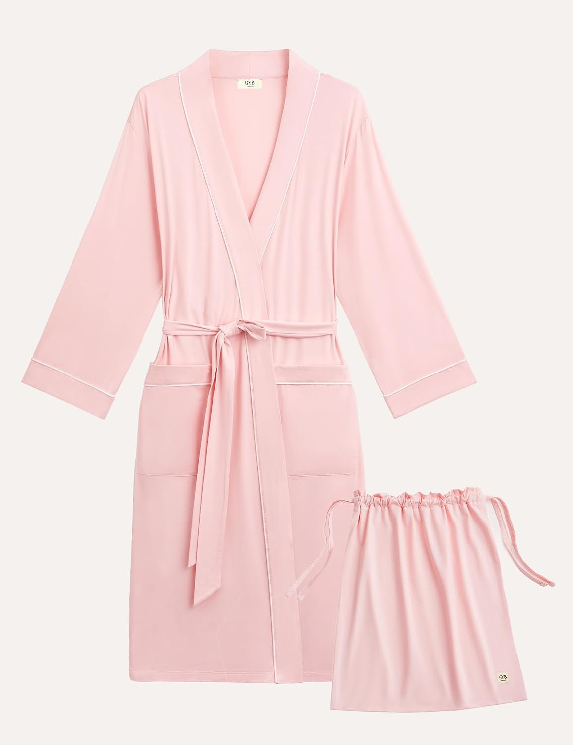 image:imageGYS Bamboo Viscose Robes for Women with Pockets Long Sleeve Knit Kimono Bathrobe ButterySoft MoistureWicking for Night Sweats Knee LengthPink