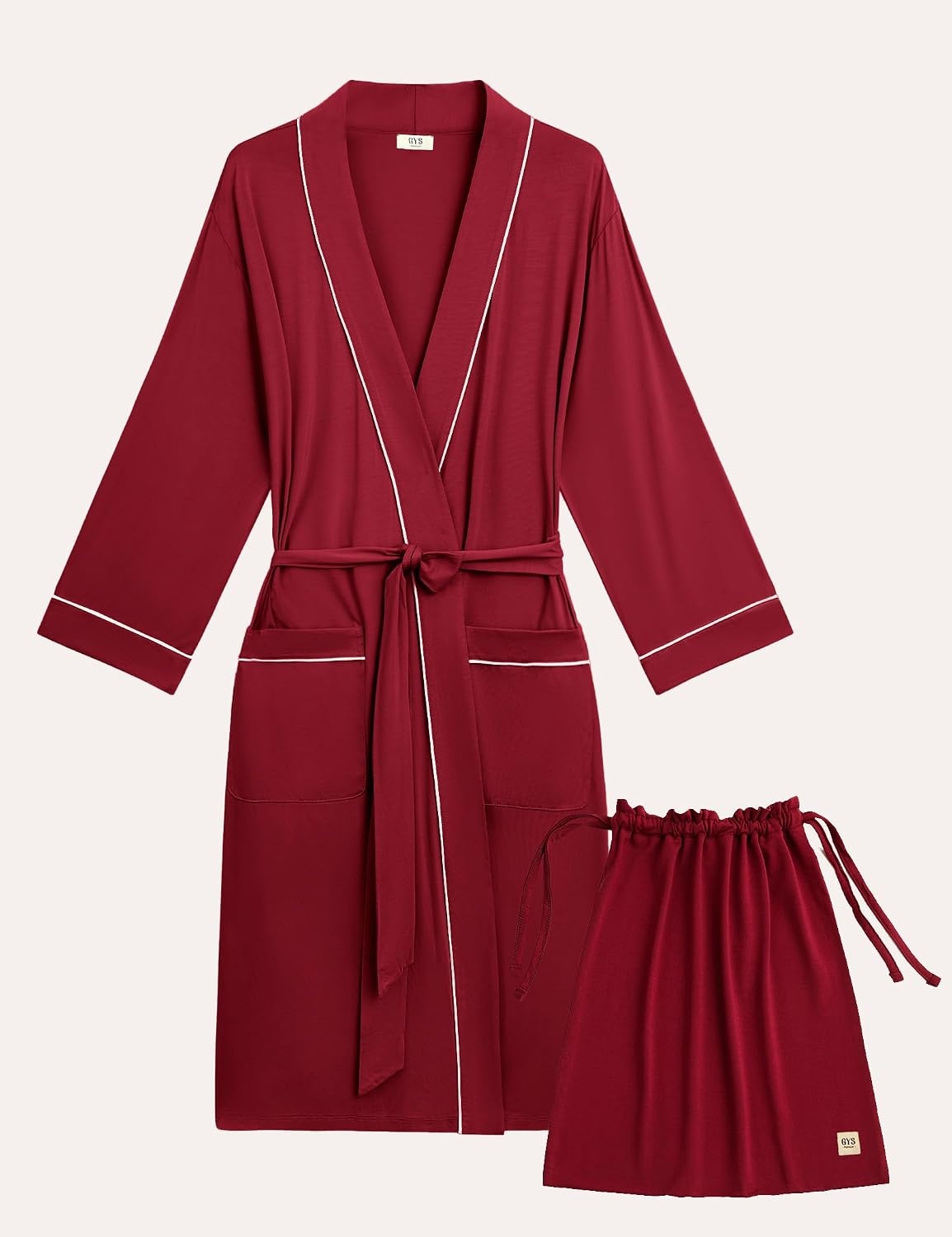 image:imageGYS Bamboo Viscose Robes for Women with Pockets Long Sleeve Knit Kimono Bathrobe ButterySoft MoistureWicking for Night Sweats Knee LengthWine Red