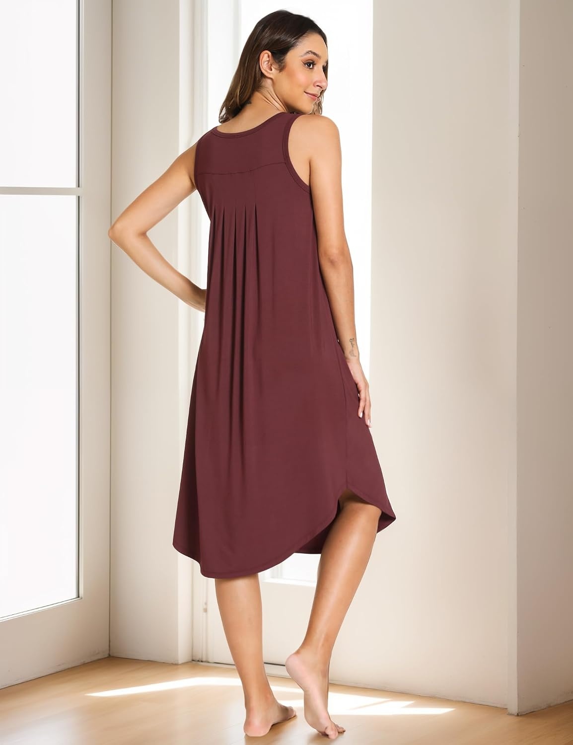 image:imageGYS Womens Bamboo Viscose Pleated Tank Nightgown Cooling amp moisture wicking Lightweight for hot sleepers Sleeveless Stretch soft Comfortable amp breathableFicus Red