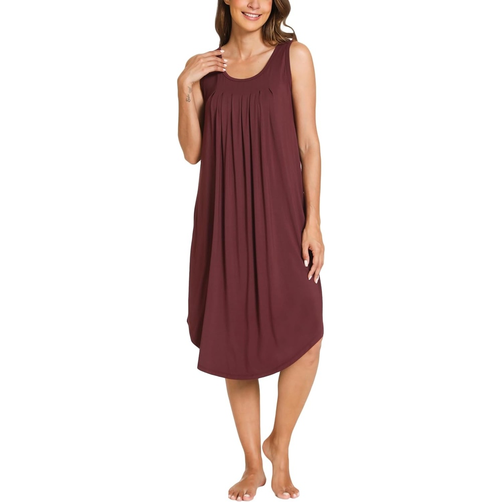image:imageGYS Womens Bamboo Viscose Pleated Tank Nightgown Cooling amp moisture wicking Lightweight for hot sleepers Sleeveless Stretch soft Comfortable amp breathableFicus Red