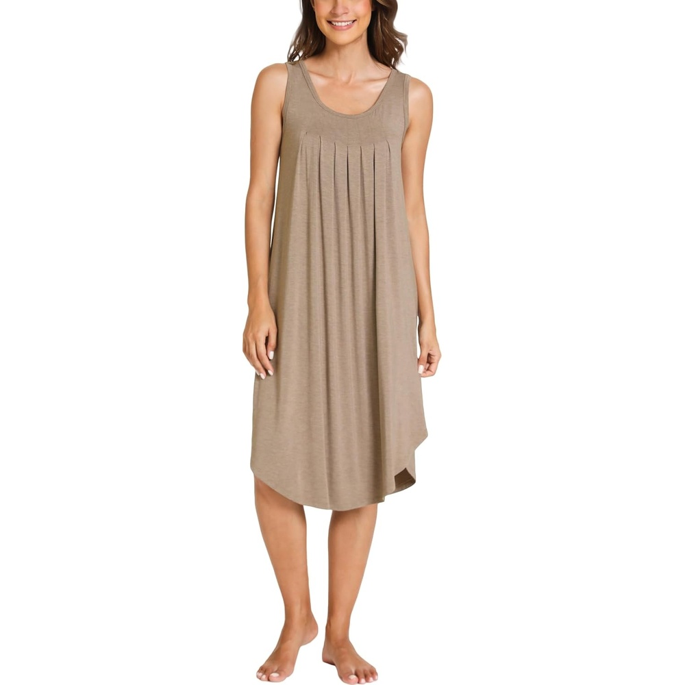 image:imageGYS Womens Bamboo Viscose Pleated Tank Nightgown Cooling amp moisture wicking Lightweight for hot sleepers Sleeveless Stretch soft Comfortable amp breathableCamel