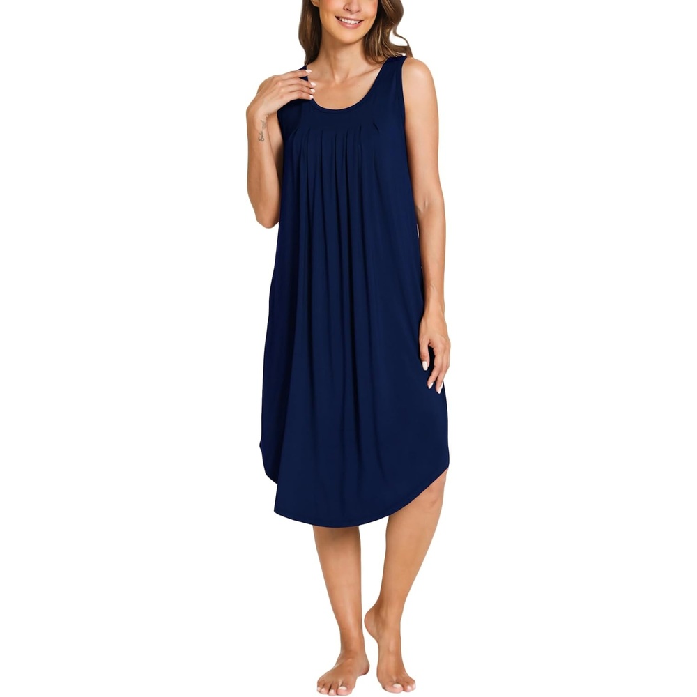 image:imageGYS Womens Bamboo Viscose Pleated Tank Nightgown Cooling amp moisture wicking Lightweight for hot sleepers Sleeveless Stretch soft Comfortable amp breathableNavy