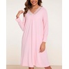 GYS Bamboo Viscose Nightgowns for Women, Long Sleeve V-Neck Night Shirt | Long Nightshirt for Hot Sleepers, Knee-Length Pajama Dress, Ultra-Soft Comfy Sleepshirt(Pink)