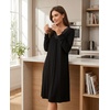 GYS Bamboo Viscose Nightgowns for Women, Long Sleeve V-Neck Night Shirt | Long Nightshirt for Hot Sleepers, Knee-Length Pajama Dress, Ultra-Soft Comfy Sleepshirt(Black)
