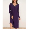 GYS Bamboo Viscose Nightgowns for Women, Long Sleeve V-Neck Night Shirt | Long Nightshirt for Hot Sleepers, Knee-Length Pajama Dress, Ultra-Soft Comfy Sleepshirt(Deep Purple)