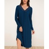 GYS Bamboo Viscose Nightgowns for Women, Long Sleeve V-Neck Night Shirt | Long Nightshirt for Hot Sleepers, Knee-Length Pajama Dress, Ultra-Soft Comfy Sleepshirt(Ink Blue)