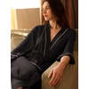 GYS Bamboo Viscose Robes for Women with Pockets | Long Sleeve Knit Kimono Bathrobe, Buttery-Soft, Moisture-Wicking for Night Sweats, Knee Length(Black)