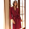 GYS Bamboo Viscose Robes for Women with Pockets | Long Sleeve Knit Kimono Bathrobe, Buttery-Soft, Moisture-Wicking for Night Sweats, Knee Length(Wine Red)