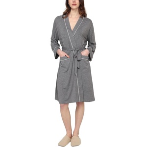 GYS Bamboo Viscose Robes for Women with Pockets | Long Sleeve Knit Kimono Bathrobe, Buttery-Soft, Moisture-Wicking for Night Sweats, Knee Length(Dark Heather Grey)