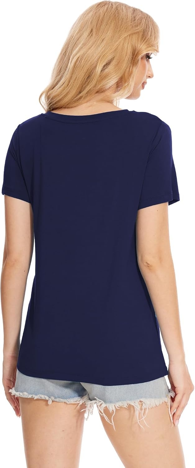 image:imageGYS Bamboo Viscose Womens Pajama Tops Lightweight Cooling Basic TShirt MoistureWicking Tees Crew Neck Lounge Top Soft Short Sleeve Sleep Shirts Comfy Stretchy PJ TopsNavy