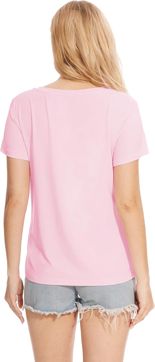 image:imageGYS Bamboo Viscose Womens Pajama Tops Lightweight Cooling Basic TShirt MoistureWicking Tees Crew Neck Lounge Top Soft Short Sleeve Sleep Shirts Comfy Stretchy PJ TopsPink