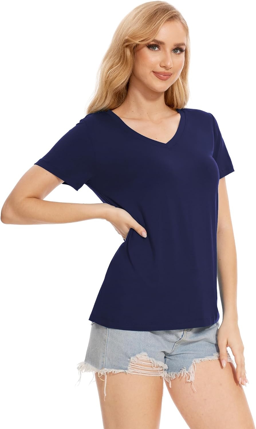 image:imageGYS Bamboo Viscose Womens Pajama Tops Lightweight Cooling Basic TShirt MoistureWicking Tees Crew Neck Lounge Top Soft Short Sleeve Sleep Shirts Comfy Stretchy PJ TopsNavy