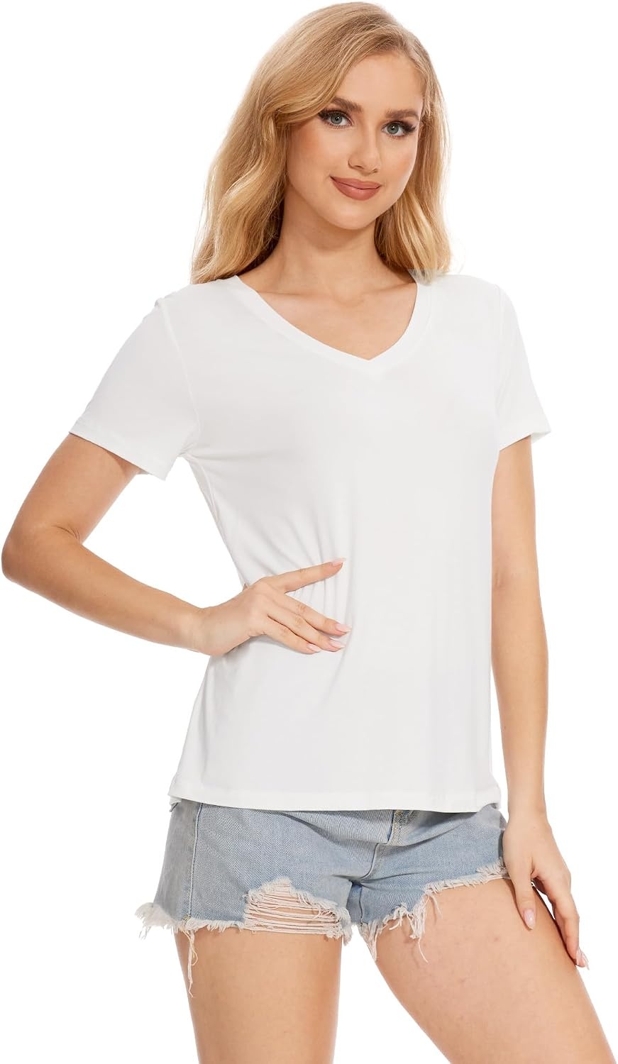 image:imageGYS Bamboo Viscose Womens Pajama Tops Lightweight Cooling Basic TShirt MoistureWicking Tees Crew Neck Lounge Top Soft Short Sleeve Sleep Shirts Comfy Stretchy PJ TopsWhite