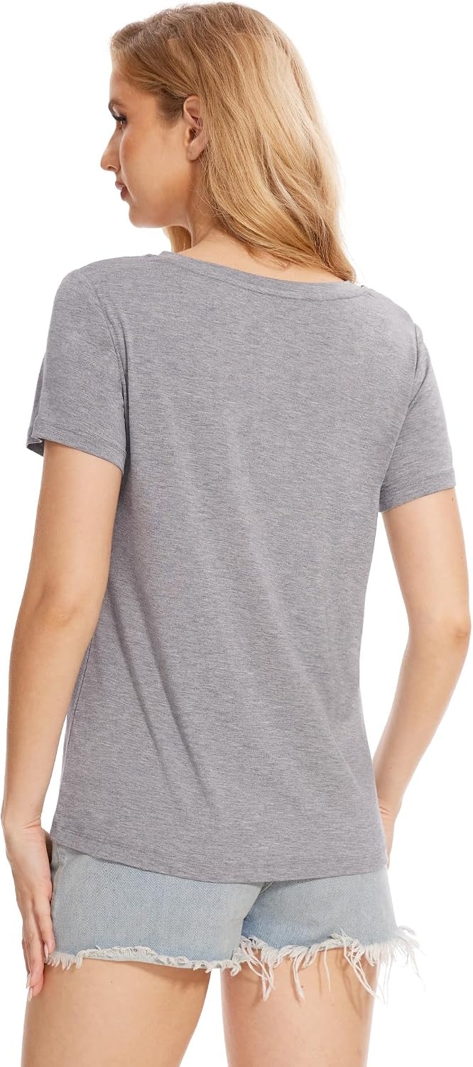 image:imageGYS Bamboo Viscose Womens Pajama Tops Lightweight Cooling Basic TShirt MoistureWicking Tees Crew Neck Lounge Top Soft Short Sleeve Sleep Shirts Comfy Stretchy PJ TopsHeather Grey