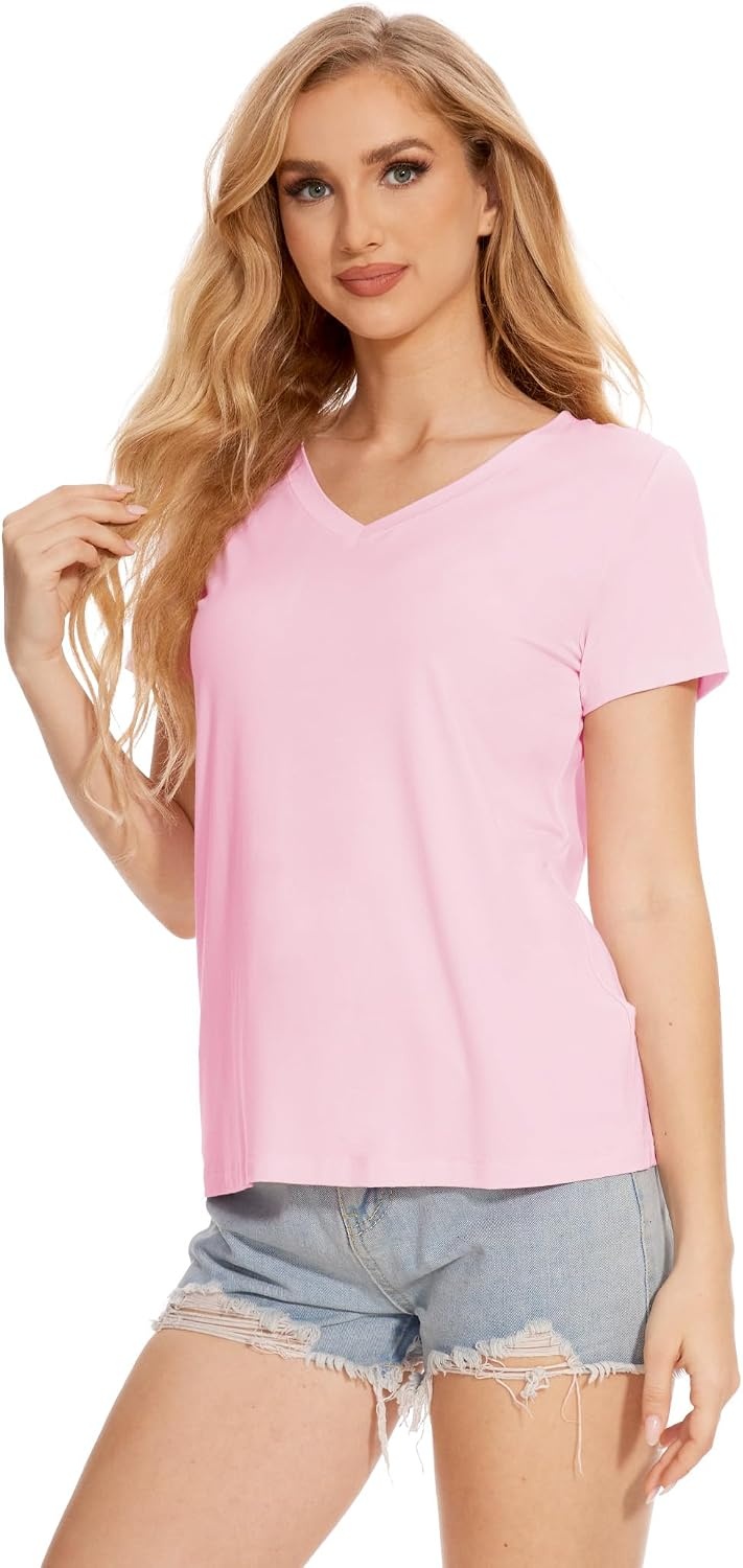 image:imageGYS Bamboo Viscose Womens Pajama Tops Lightweight Cooling Basic TShirt MoistureWicking Tees Crew Neck Lounge Top Soft Short Sleeve Sleep Shirts Comfy Stretchy PJ TopsPink