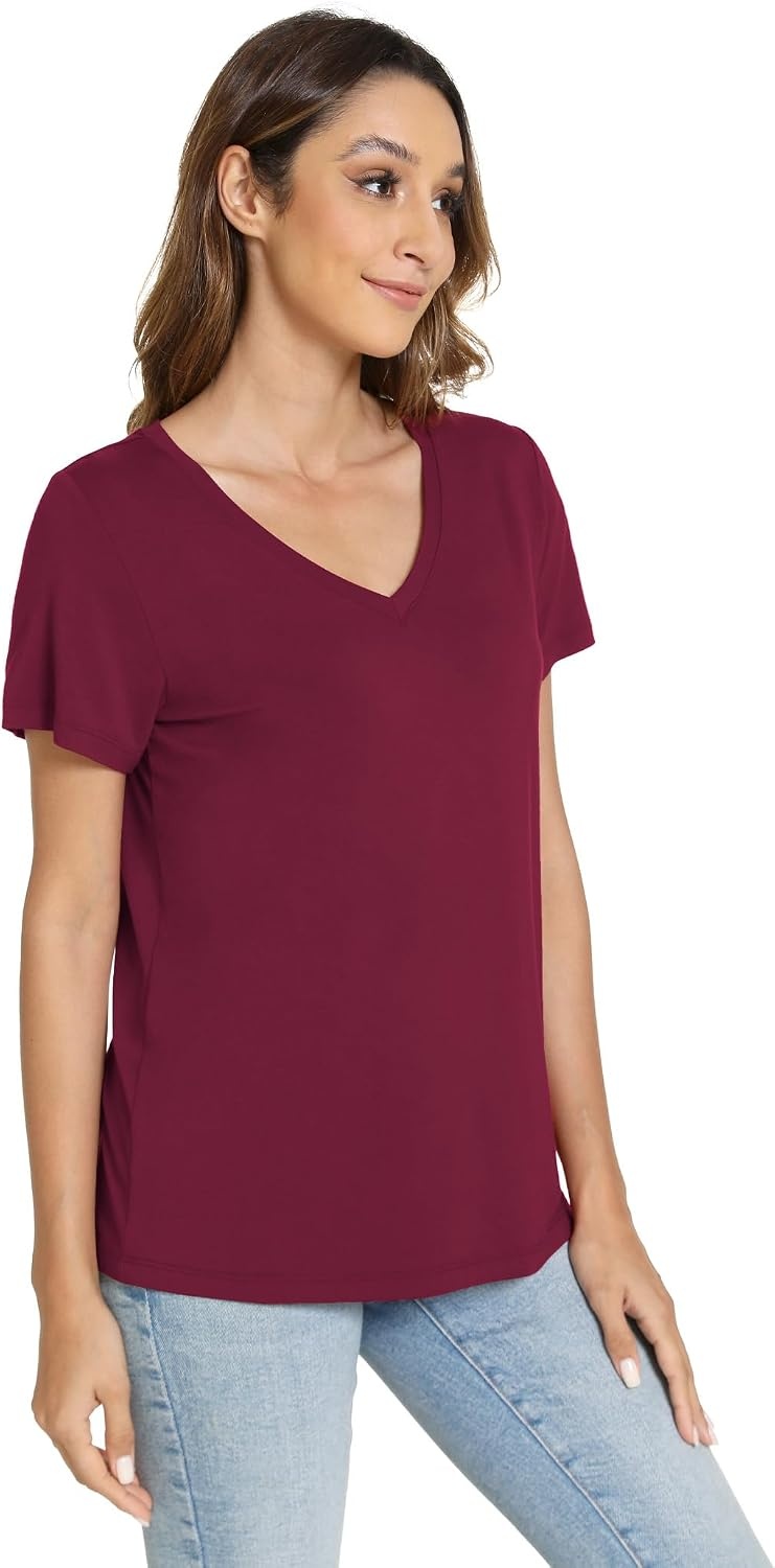 image:imageGYS Bamboo Viscose Womens Pajama Tops Lightweight Cooling Basic TShirt MoistureWicking Tees Crew Neck Lounge Top Soft Short Sleeve Sleep Shirts Comfy Stretchy PJ TopsWine