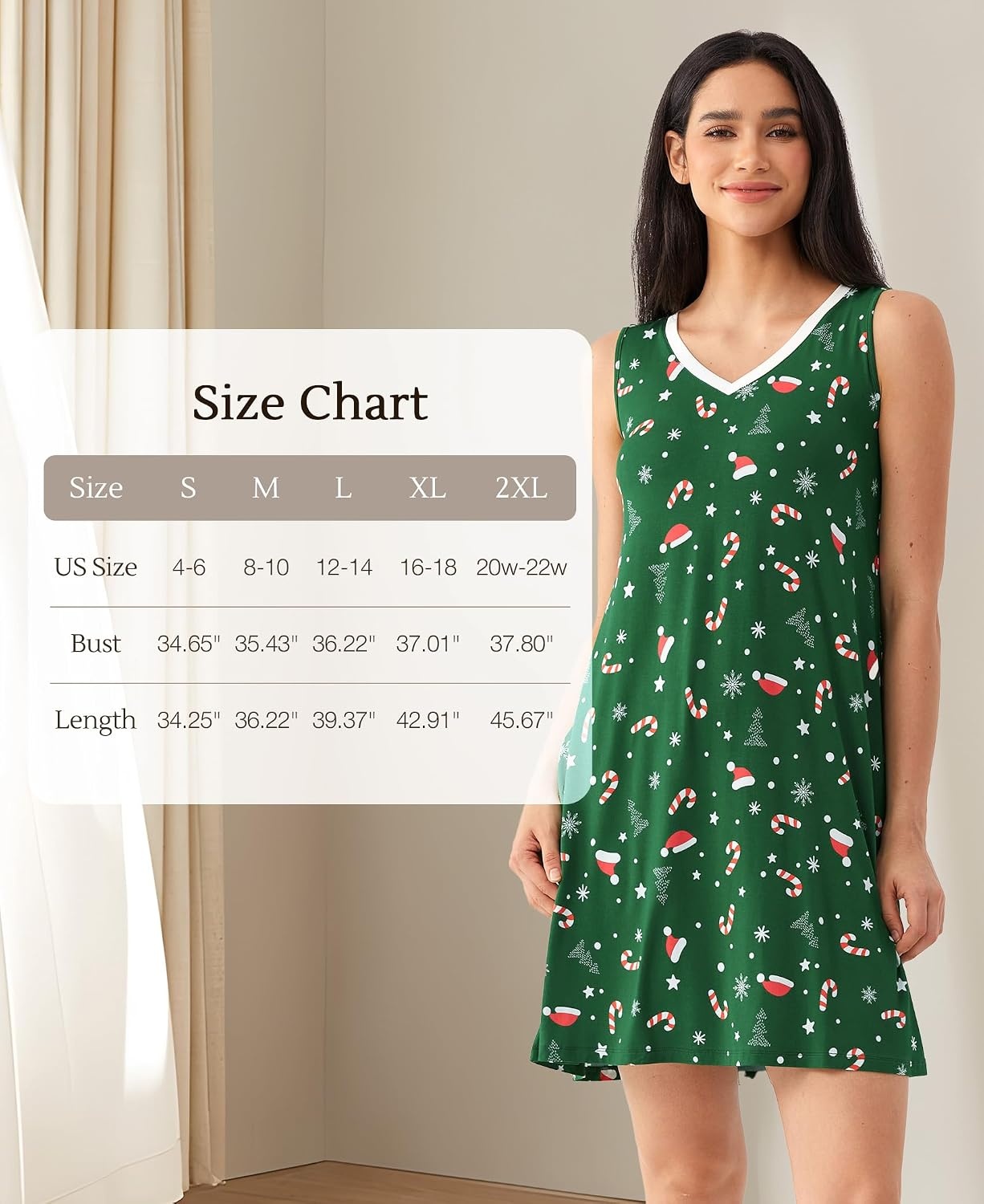image:imageGYS Cooling Bamboo Viscose Sleeveless Nightgowns for Women V Neck Sleep Shirt MoistureWicking for Hot Sleepers amp Night Sweats Lightweight Night Shirts Buttery Soft KneeLengthA Xmas Red