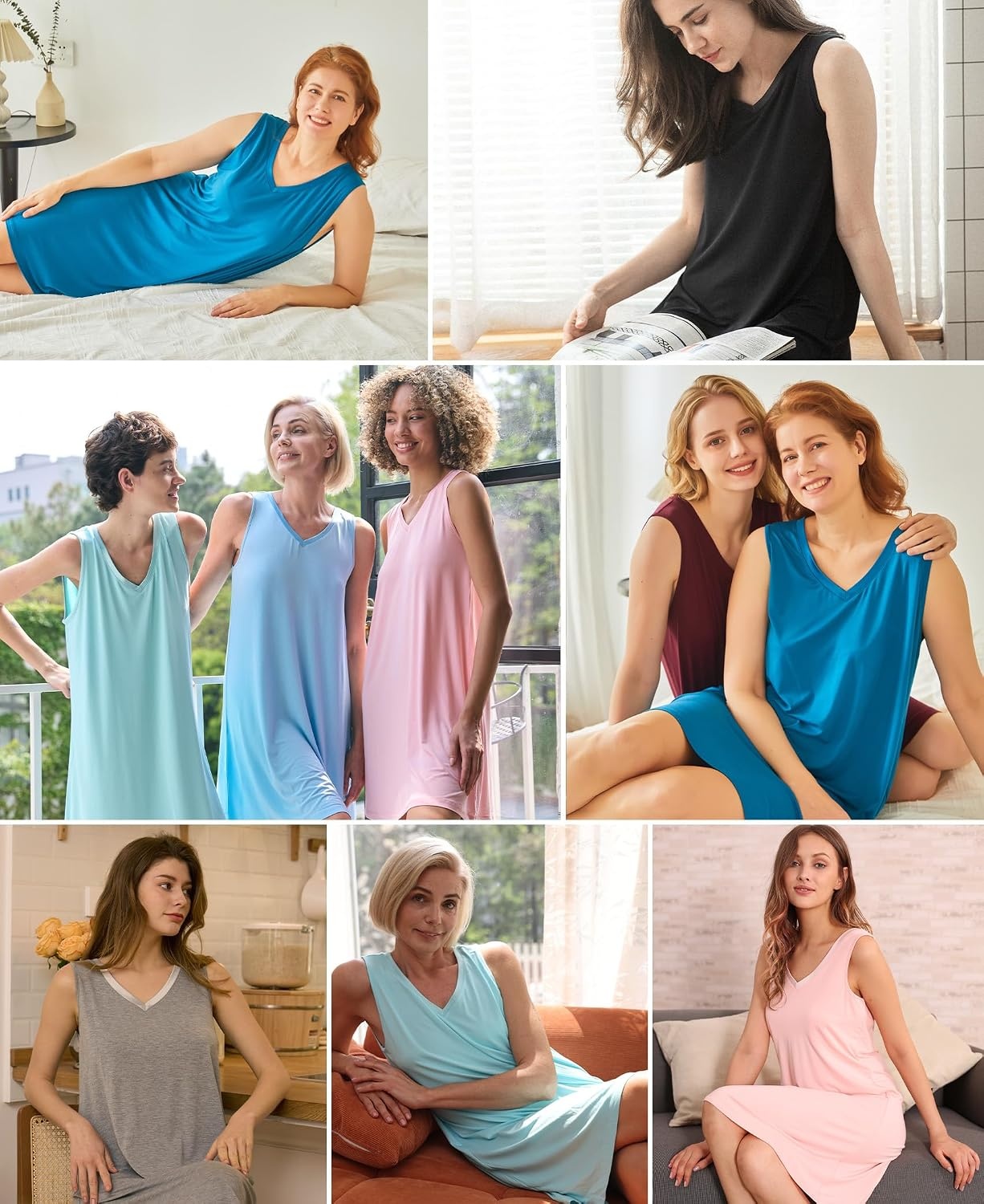 image:imageGYS Cooling Bamboo Viscose Sleeveless Nightgowns for Women V Neck Sleep Shirt MoistureWicking for Hot Sleepers amp Night Sweats Lightweight Night Shirts Buttery Soft KneeLengthA Navy Blue