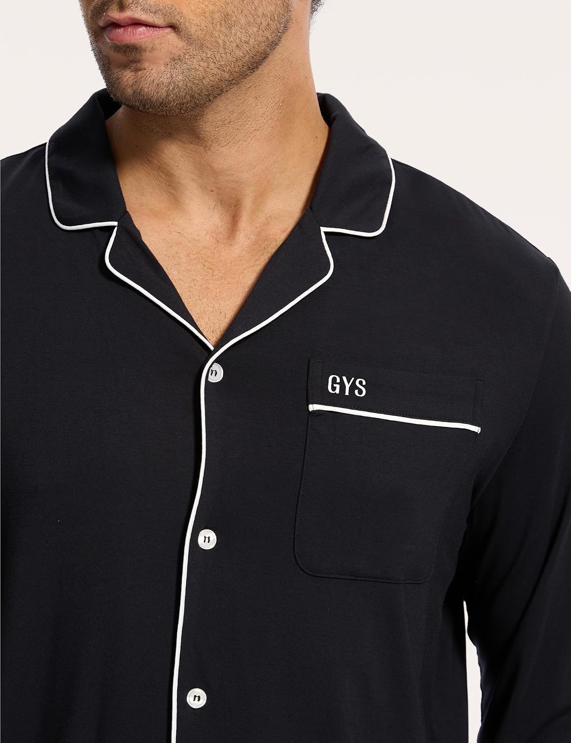 image:imageGYS Mens Bamboo Viscose Long Sleeve Pajamas Set Button Down 2 Pieces Sleepwear MoistureWicking Pjs for Hot Sleepers Comes with Storage BagBlack
