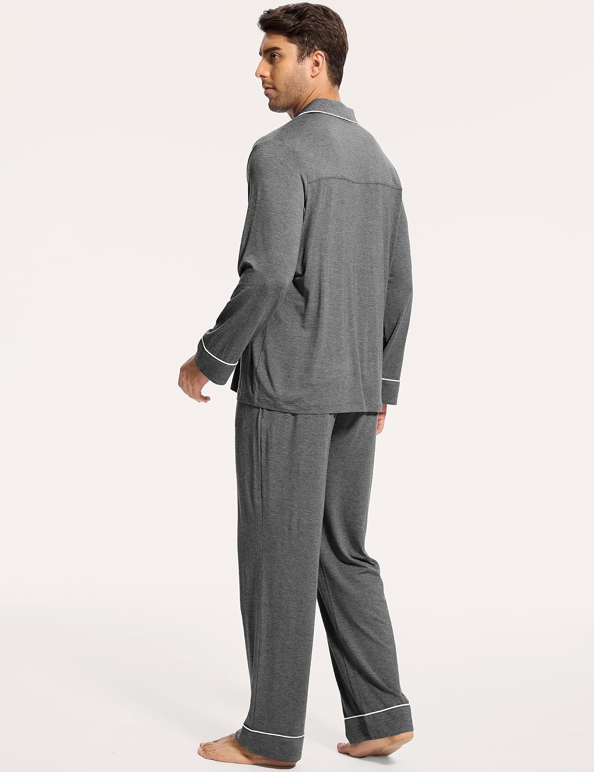 image:imageGYS Mens Bamboo Viscose Long Sleeve Pajamas Set Button Down 2 Pieces Sleepwear MoistureWicking Pjs for Hot Sleepers Comes with Storage BagDark Heather Grey