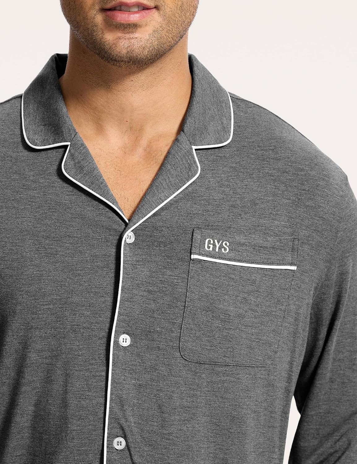 image:imageGYS Mens Bamboo Viscose Long Sleeve Pajamas Set Button Down 2 Pieces Sleepwear MoistureWicking Pjs for Hot Sleepers Comes with Storage BagDark Heather Grey