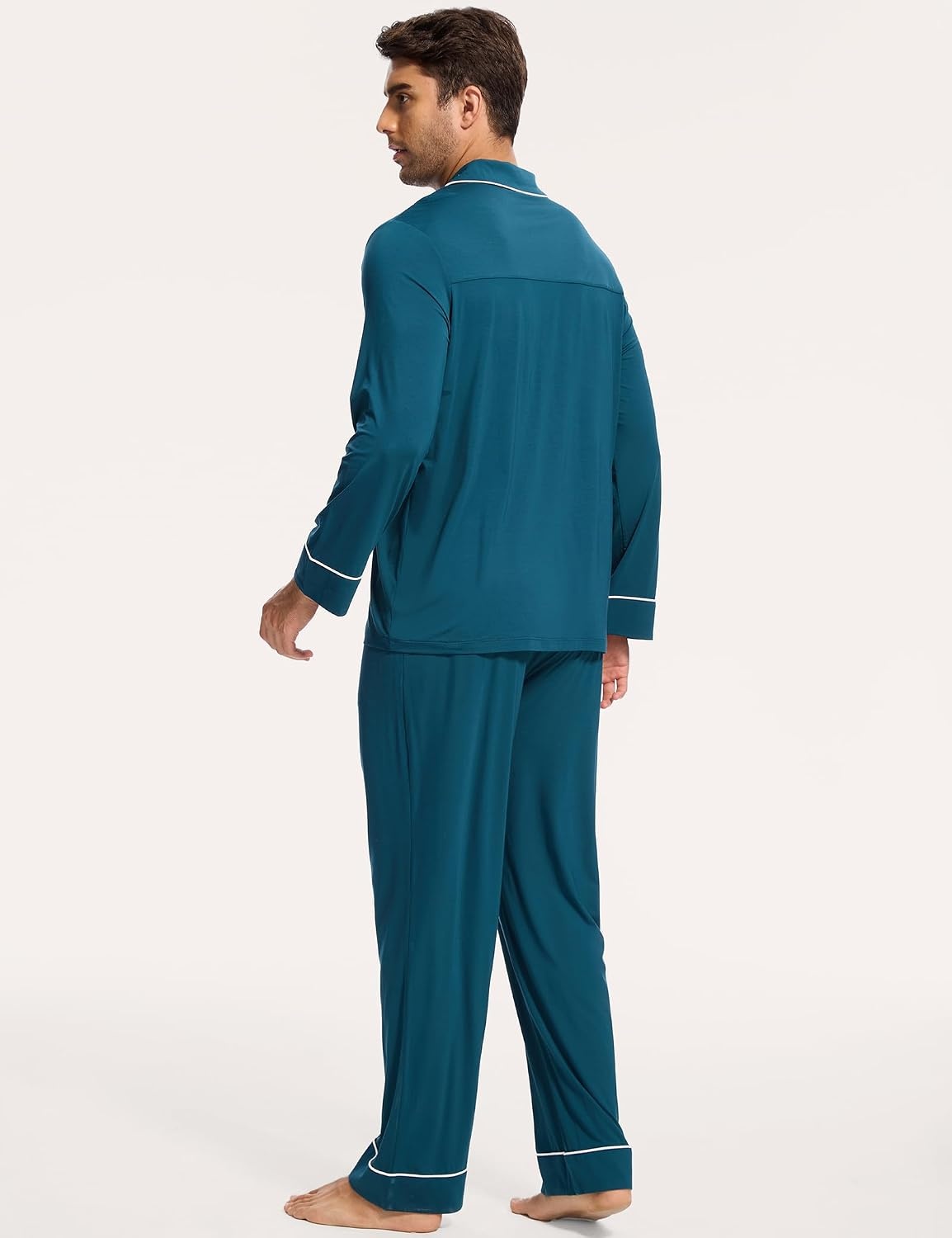 image:imageGYS Mens Bamboo Viscose Long Sleeve Pajamas Set Button Down 2 Pieces Sleepwear MoistureWicking Pjs for Hot Sleepers Comes with Storage BagInk Blue