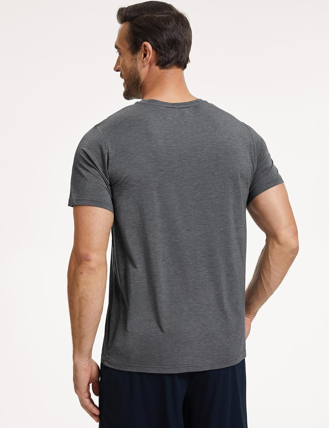 image:imageGYS Mens Bamboo Viscose Pajama Top Short Sleeve Sleep Shirt Cooling for Hot Sleepers Crew Neck Chest Pocket MoistureWickingDark Heather Grey