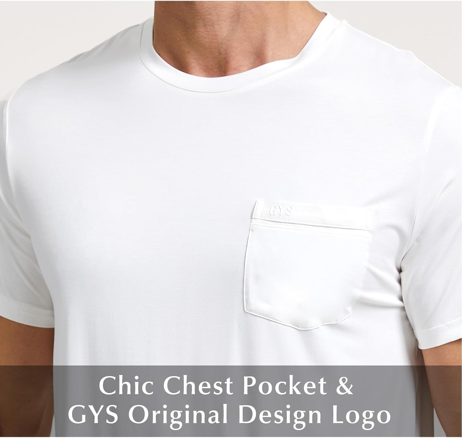 image:imageGYS Mens Bamboo Viscose Pajama Top Short Sleeve Sleep Shirt Cooling for Hot Sleepers Crew Neck Chest Pocket MoistureWickingWhite