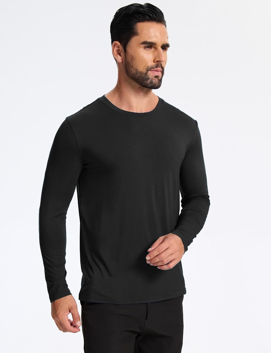 image:imageGYS Mens Bamboo Viscose Pajama Top Cooling Long Sleeve Shirts Moisture wicking Breathable Tagless Cloudsoft Relaxed fit for hot sleepers amp night sweatsBlack