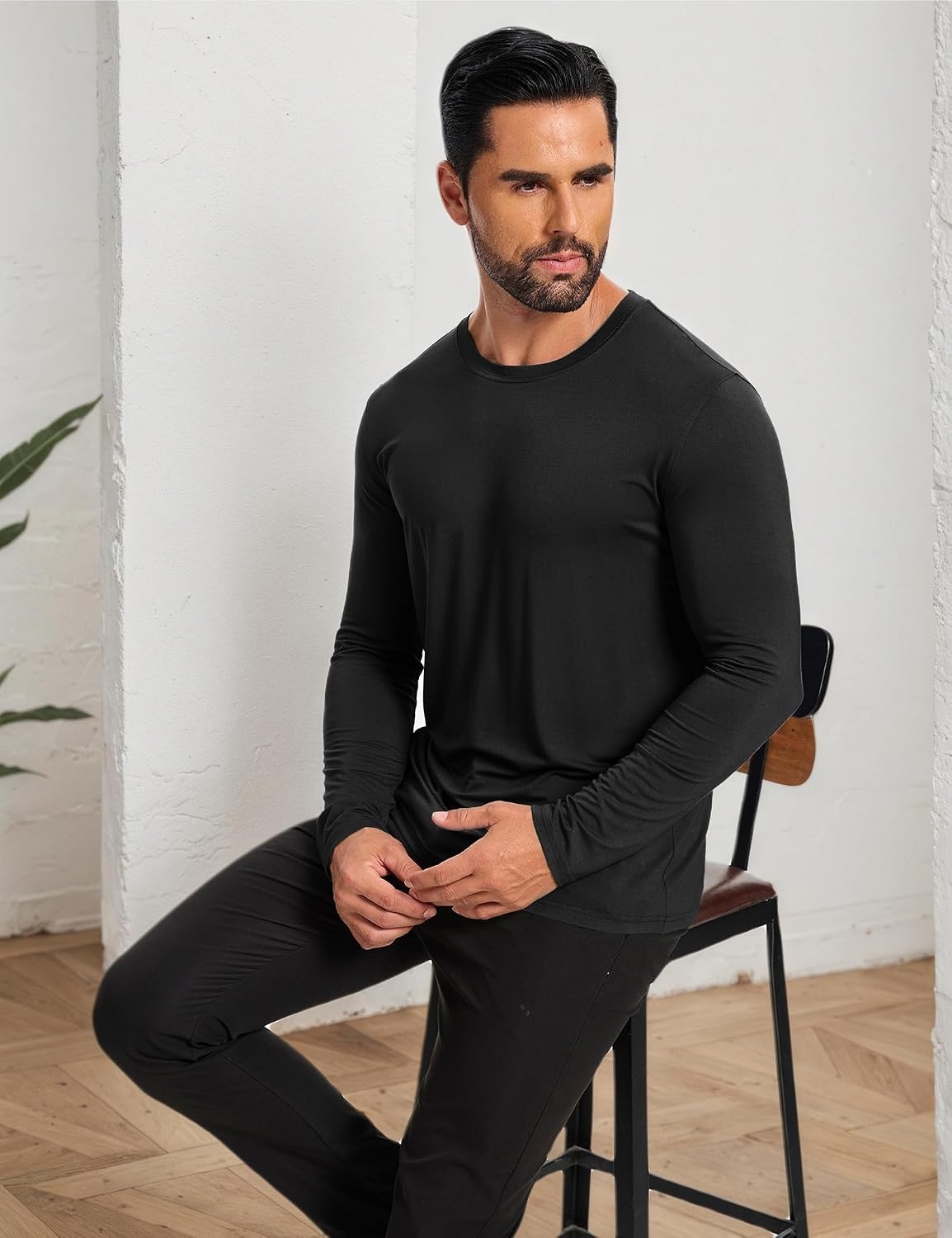 image:imageGYS Mens Bamboo Viscose Pajama Top Cooling Long Sleeve Shirts Moisture wicking Breathable Tagless Cloudsoft Relaxed fit for hot sleepers amp night sweatsBlack