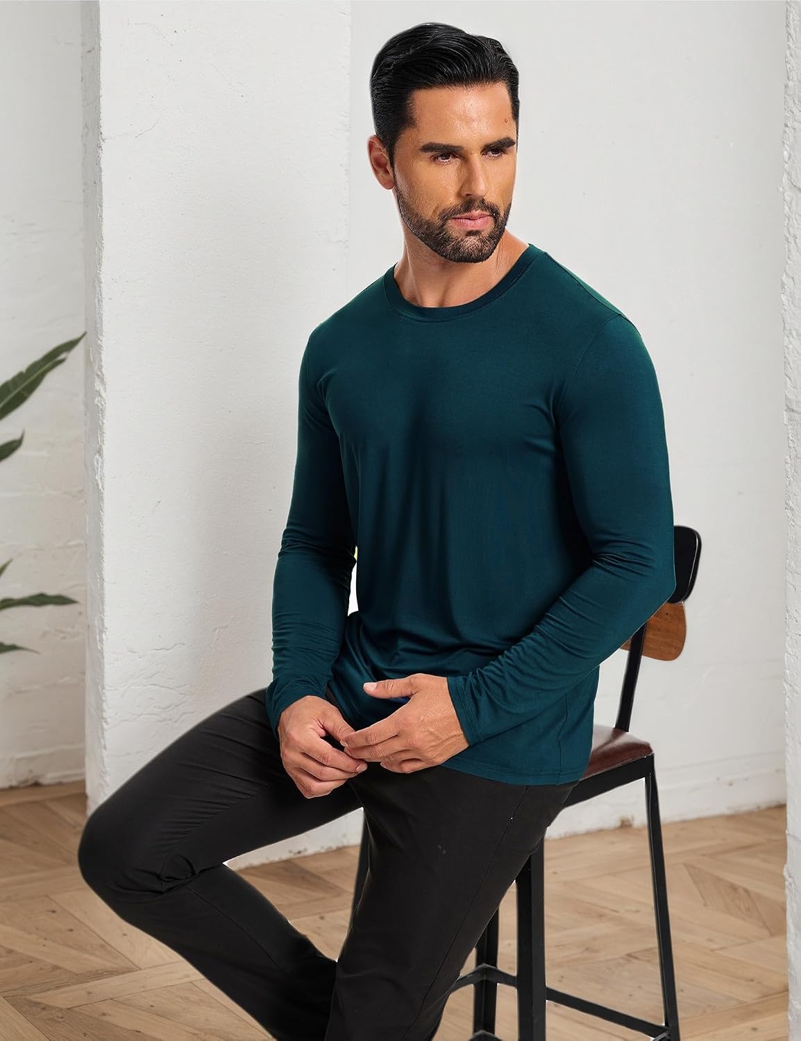 image:imageGYS Mens Bamboo Viscose Pajama Top Cooling Long Sleeve Shirts Moisture wicking Breathable Tagless Cloudsoft Relaxed fit for hot sleepers amp night sweatsIndigo