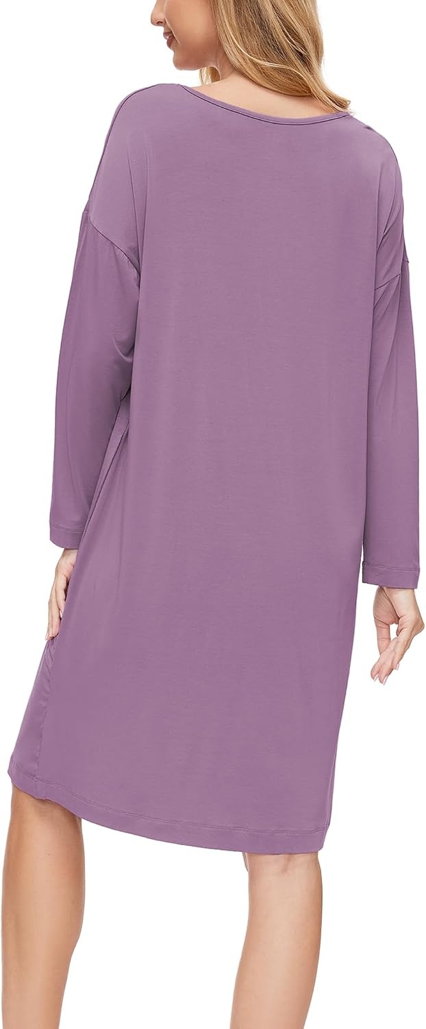 image:imageGYS Womens Bamboo Viscose Cooling Nightgown for Hot Flashes Moisture wicking Breathable Tagless Drop shoulder Long sleeve 2 pockets Durable for night sweats amp menopausePurple