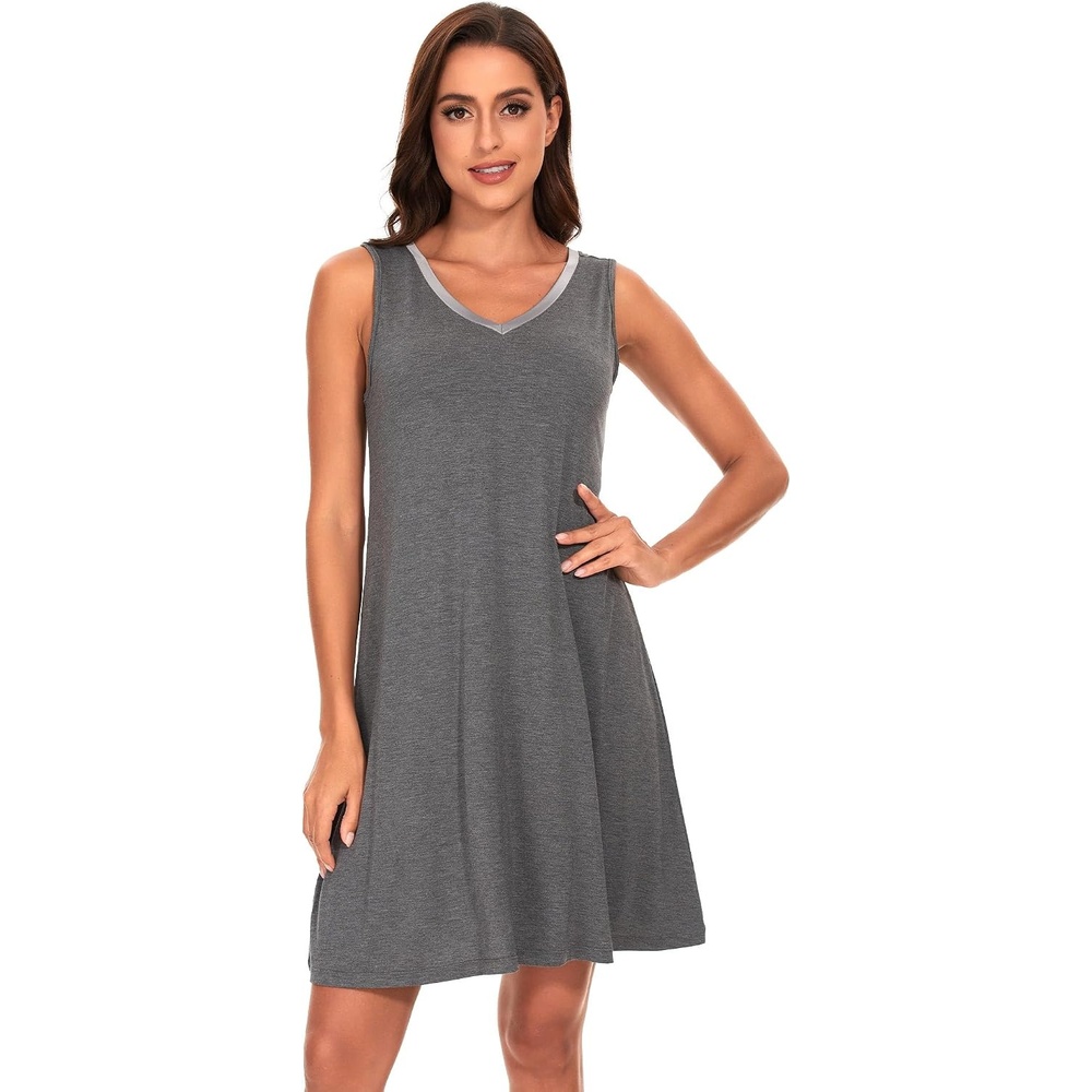 image:imageGYS Cooling Bamboo Viscose Sleeveless Nightgowns for Women V Neck Sleep Shirt MoistureWicking for Hot Sleepers amp Night Sweats Lightweight Night Shirts Buttery Soft KneeLengthA Dark Heather Grey