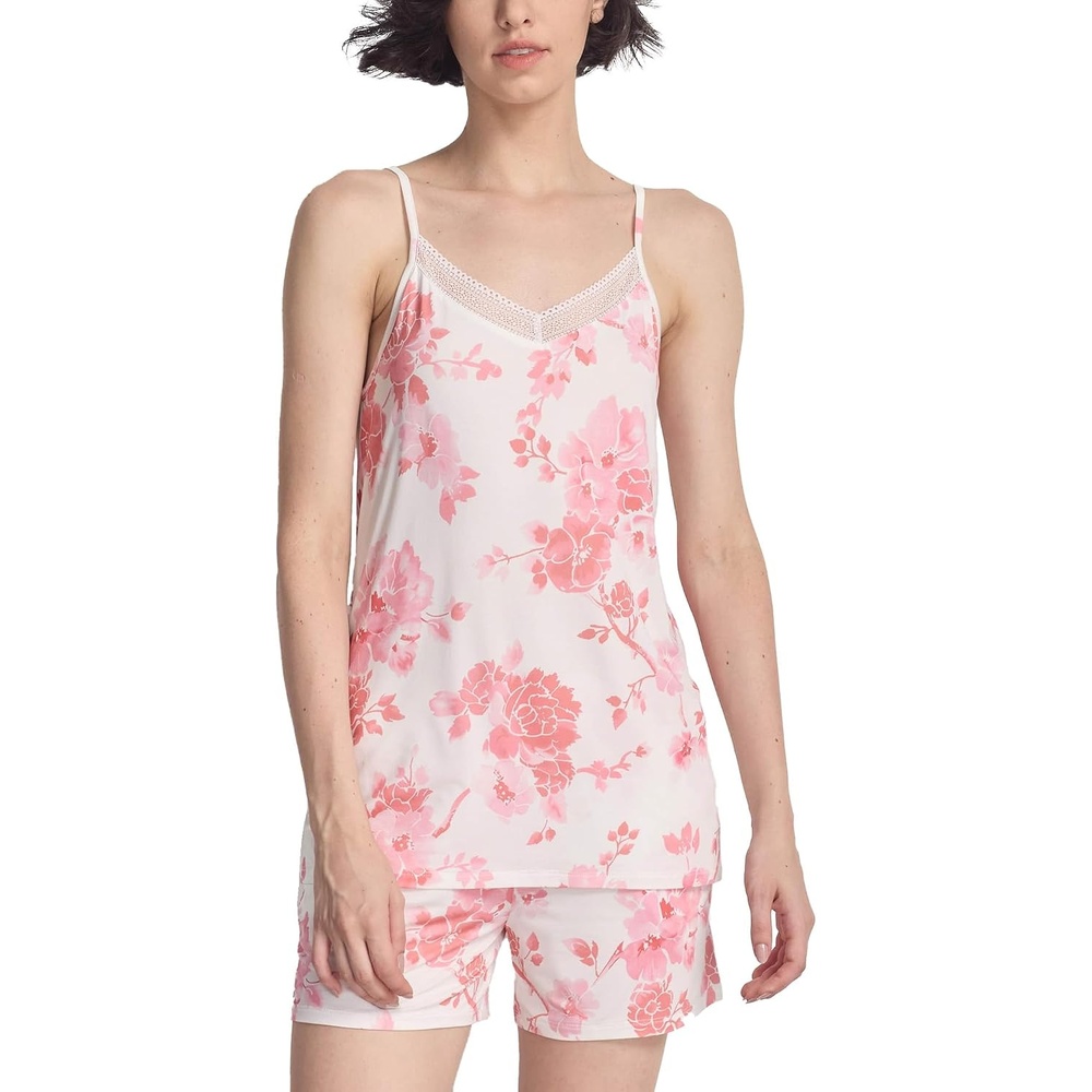 image:imageGYS Womens Bamboo Viscose Cooling Cami Pajama Set for Hot Flashes Tagless Camisole tops and shorts Lace trim Adjustable straps Elastic waist for hot flashes amp summer sleepPeony