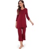 GYS Bamboo Viscose Capri Pajamas for Women Set, Soft 3/4 Sleeve Sleepwear | Long Tops and Capri Pants Set, Moisture-Wicking PJs Set for Night Sweats, Hot Sleepers, Comfy Stretchy Loungewear(Wine Red)