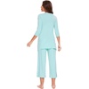 GYS Bamboo Viscose Capri Pajamas for Women Set, Soft 3/4 Sleeve Sleepwear | Long Tops and Capri Pants Set, Moisture-Wicking PJs Set for Night Sweats, Hot Sleepers, Comfy Stretchy Loungewear(Aqua)