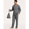 GYS Men’s Bamboo Viscose Long Sleeve Pajamas Set | Button Down 2 Pieces Sleepwear, Moisture-Wicking Pjs for Hot Sleepers, Comes with Storage Bag(Dark Heather Grey)
