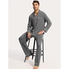 GYS Men’s Bamboo Viscose Long Sleeve Pajamas Set | Button Down 2 Pieces Sleepwear, Moisture-Wicking Pjs for Hot Sleepers, Comes with Storage Bag(Dark Heather Grey)