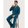 GYS Men’s Bamboo Viscose Long Sleeve Pajamas Set | Button Down 2 Pieces Sleepwear, Moisture-Wicking Pjs for Hot Sleepers, Comes with Storage Bag(Ink Blue)