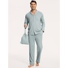 GYS Men’s Bamboo Viscose Long Sleeve Pajamas Set | Button Down 2 Pieces Sleepwear, Moisture-Wicking Pjs for Hot Sleepers, Comes with Storage Bag(Light Greyish Green)