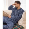 GYS Men’s Bamboo Viscose Long Sleeve Pajamas Set | Button Down 2 Pieces Sleepwear, Moisture-Wicking Pjs for Hot Sleepers, Comes with Storage Bag(Navy Elk)