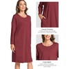 GYS Women’s Bamboo Viscose Cooling Nightgown for Hot Flashes | Moisture wicking, Breathable, Tagless, Drop shoulder, Long sleeve, 2 pockets, Durable, for night sweats & menopause(Wine)
