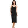 GYS Bamboo Viscose Women’s Nightgowns Sexy Sleeveless V-neck Sleepwear | Silky, Breathable, Lightweight, Cooling, Adjustable Spaghetti Straps Sleepshirts, Below-Knee Loose Summer Dress for Women(Black)