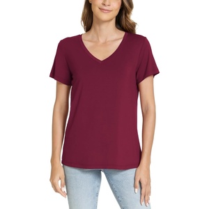 GYS Bamboo Viscose Women’s Pajama Tops, Lightweight Cooling Basic T-Shirt | Moisture-Wicking Tees, Crew Neck Lounge Top, Soft Short Sleeve Sleep Shirts, Comfy Stretchy PJ Tops(Wine)