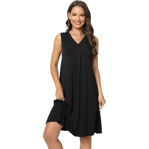 GYS Cooling Bamboo Viscose Sleeveless Nightgowns for Women | V Neck Sleep Shirt, Moisture-Wicking for Hot Sleepers & Night Sweats, Lightweight Night Shirts, Buttery Soft, Knee-Length(C- Black)