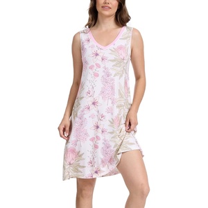 GYS Cooling Bamboo Viscose Sleeveless Nightgowns for Women | V Neck Sleep Shirt, Moisture-Wicking for Hot Sleepers & Night Sweats, Lightweight Night Shirts, Buttery Soft, Knee-Length(D- Pink Floral​)