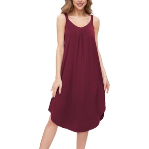 GYS Women’s Bamboo Viscose Cooling Pleated Sleeveless Nightgown | Cooling & moisture wicking, Comfortable & breathable, for hot sleeper, V-neck, Stretch soft, Lightweight(Wine)