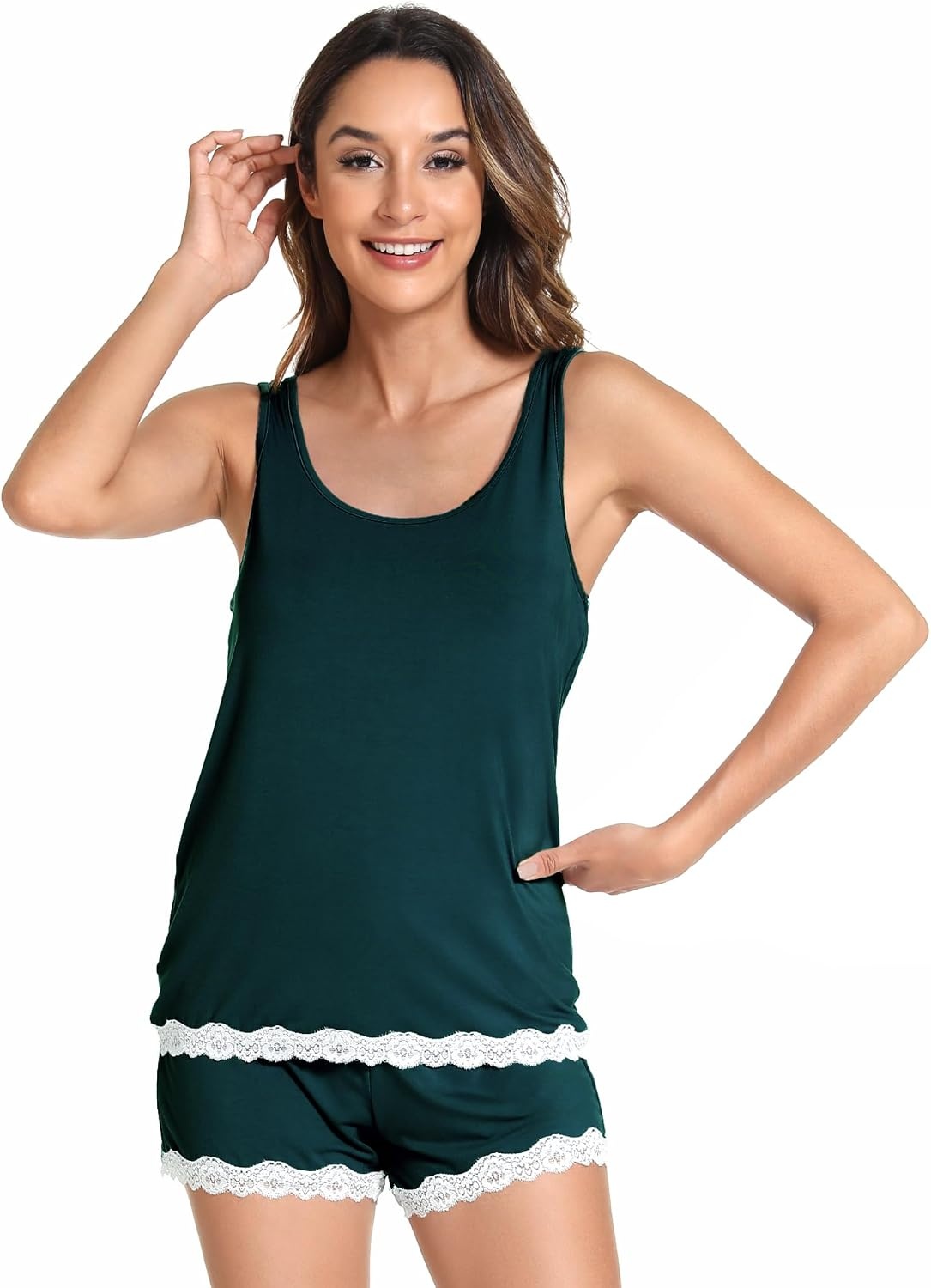 image:imageGYS Bamboo Viscose Tank Pajamas for Women Cooling Pjs Set for Hot Flashes Sleeveless Top amp Shorts Pajama Sets Moisture Wicking Sleepwear Night Sweats Comfort Soft LightweightPeacock Green